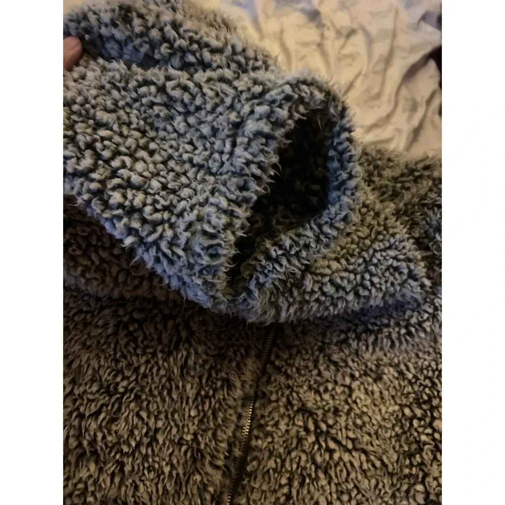 Love Tree Sherpa‎ Teddy Fleece Zip Jacket Women's Large Cozy Gray